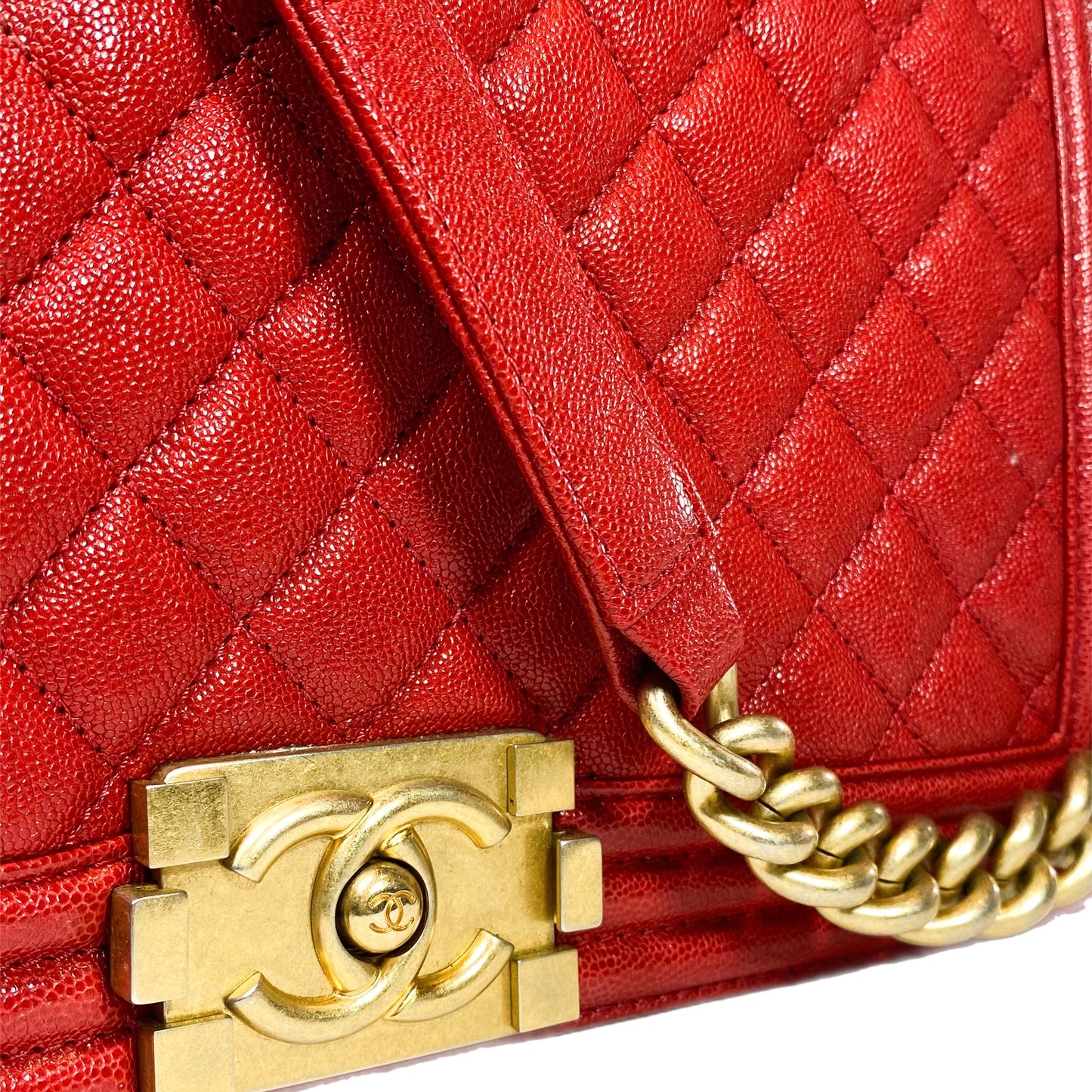 Chanel Red Caviar New Medium Boy Bag