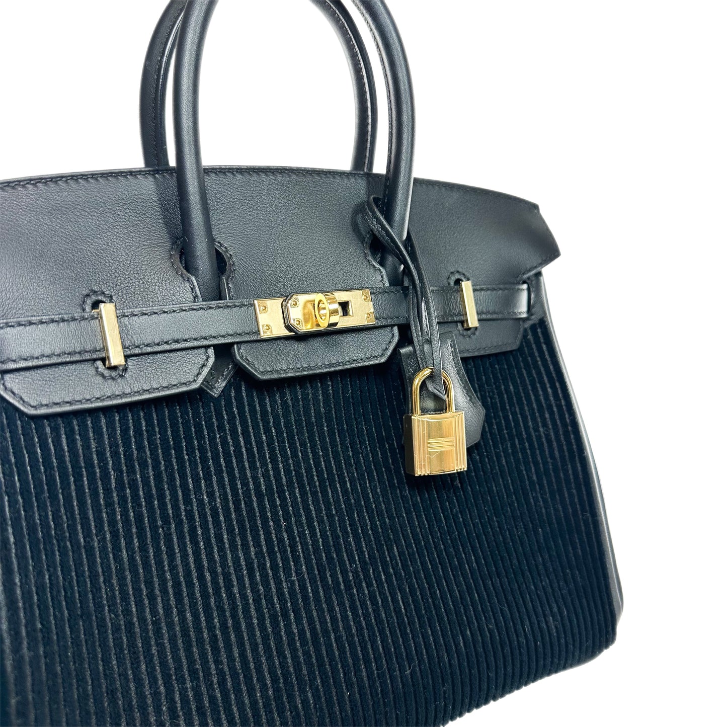 Hermes Birkin 25 Cote a Cote Black Swift Tuffetage Permabrass Hardware