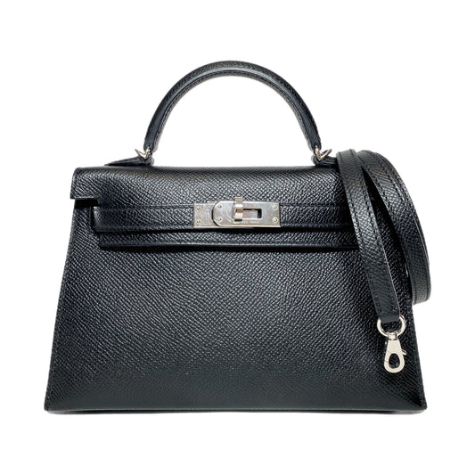Hermes Mini Kelly 20 Black Epsom Palladium Hardware