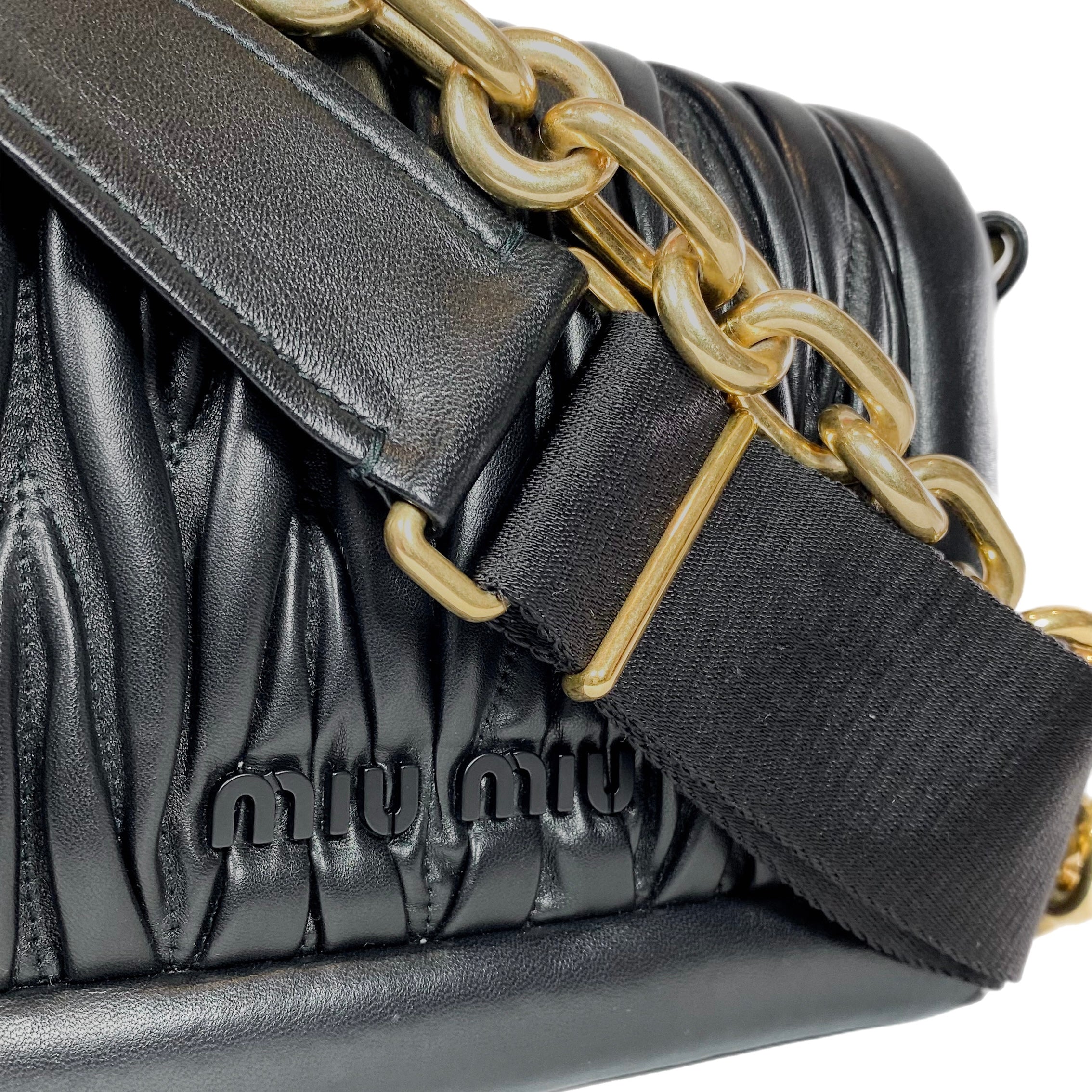 Miu Miu Black Matelasse Shoulder Bag with Chain