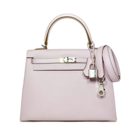 Hermes Kelly 25 Mauve Pale Epsom Palladium Hardware