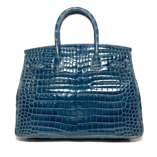 Hermes Birkin 30 Blue Tempete Porosus Crocodile Gold Hardware