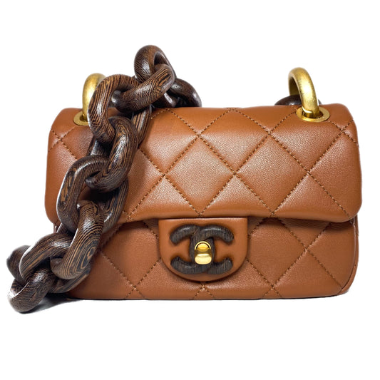 Chanel Caramel Brown Paris-Dakar Wenge Wood Mini Rectangular Flap Bag