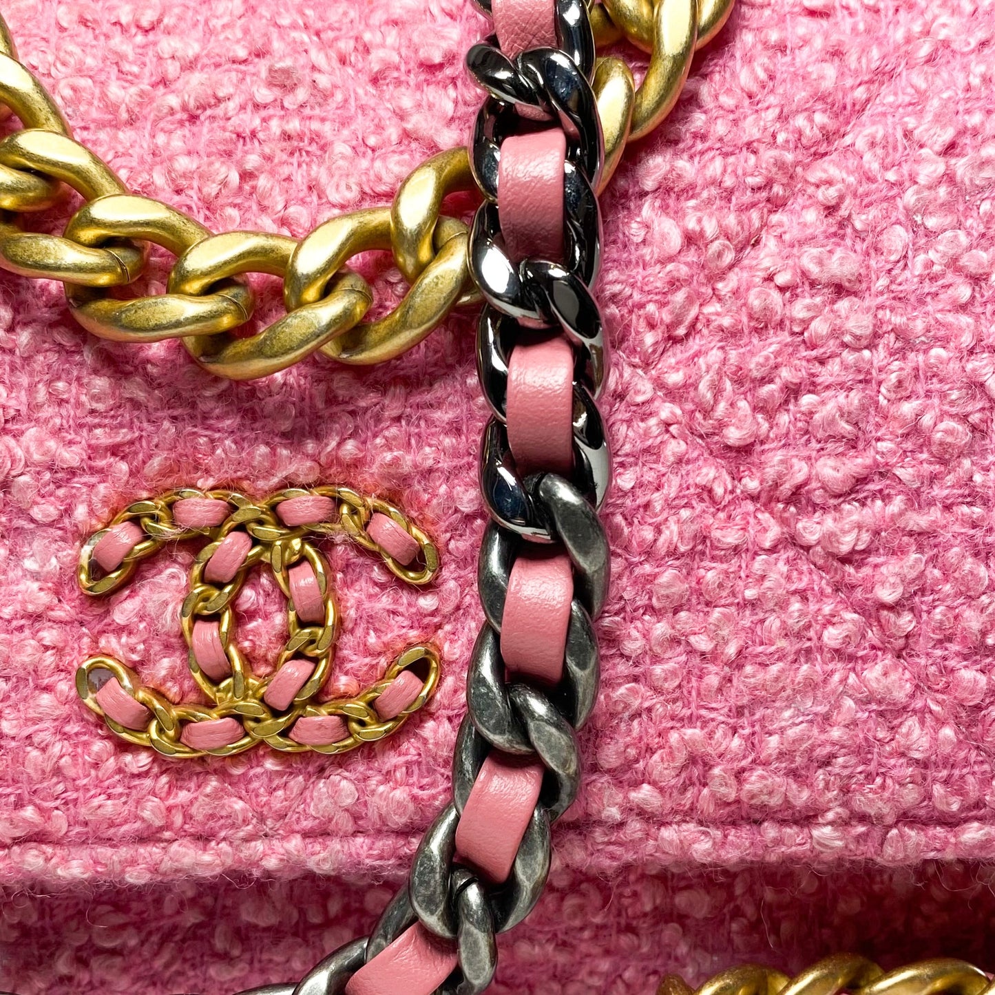 Chanel Pink Tweed Wallet On Chain 19