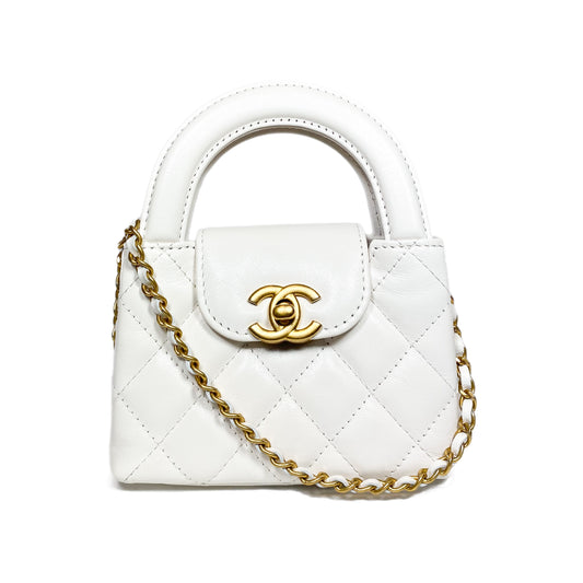 Chanel White Mini Nano Kelly Top Handle