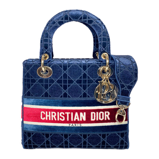 Dior Lady Dior Navy Red Velvet Medium D-Lite