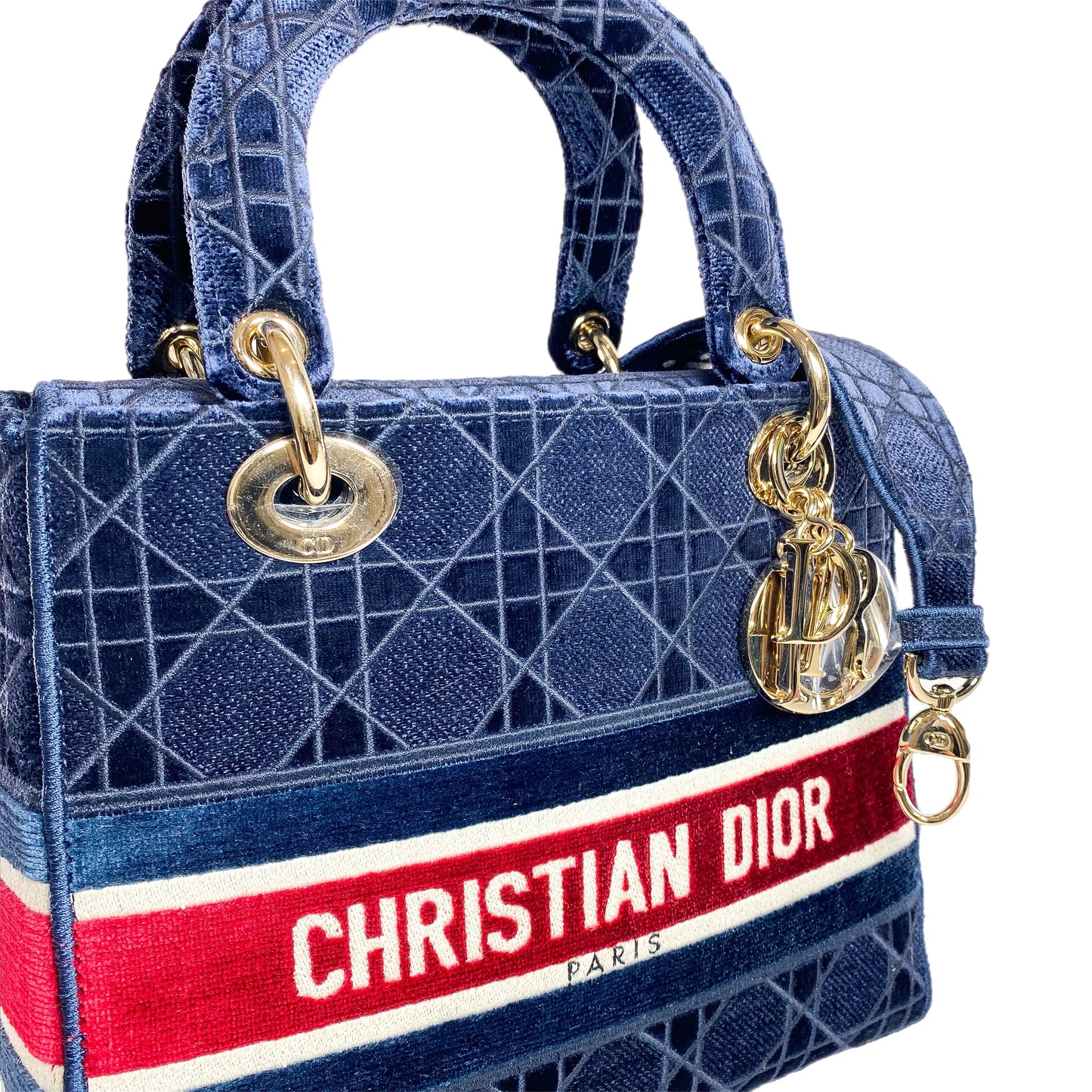 Dior Lady Dior Navy Red Velvet Medium D-Lite