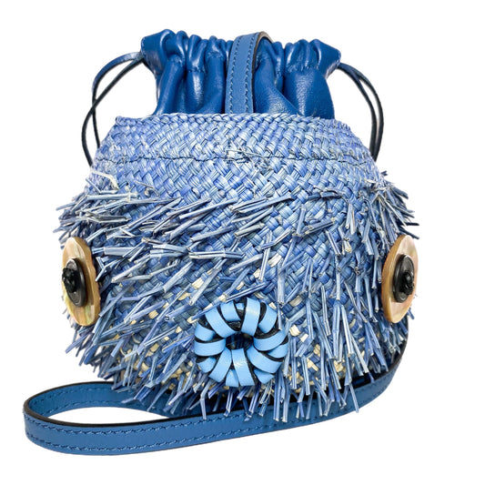 Loewe x Paula’s Ibiza Blue Small Raffia Blowfish Bucket Bag