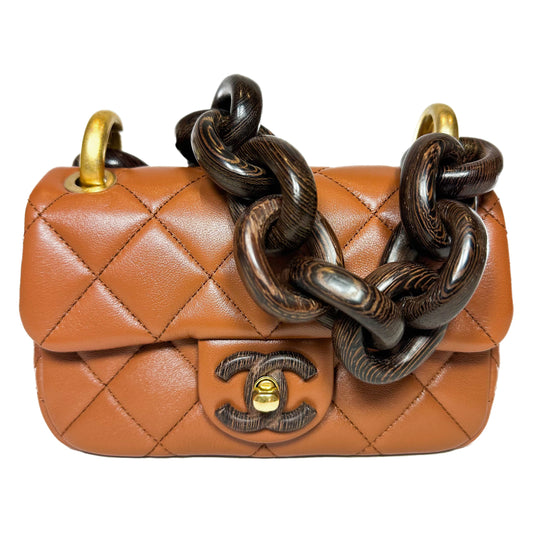Chanel Caramel Brown Paris-Dakar Wenge Wood Mini Rectangular Flap Bag
