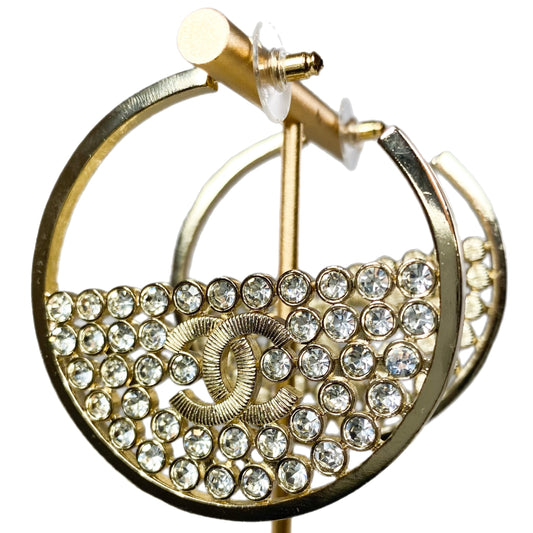 Chanel CC Light Gold Hoop Earrings with Crystals