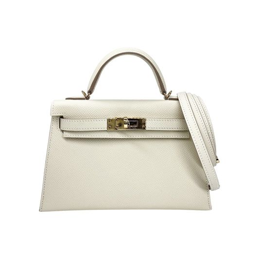 Hermes Mini Kelly 20 Craie Epsom Permabrass