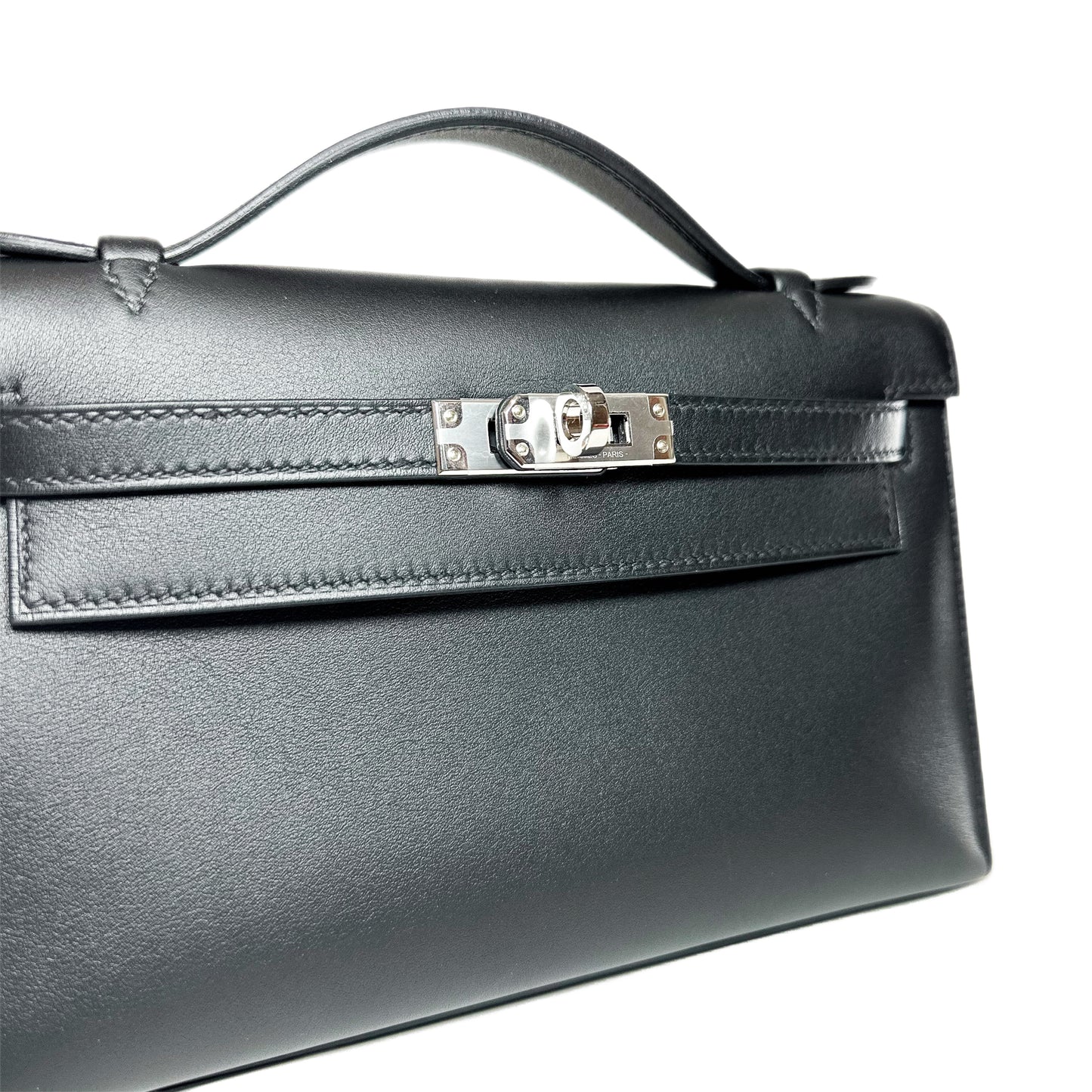 Hermes Kelly Pochette Black Swift Palladium Hardware