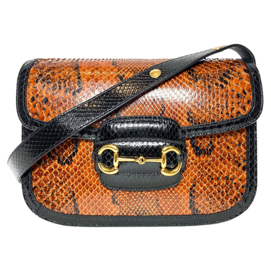 Gucci Black Brown Python Horsebit 1955 Shoulder Bag