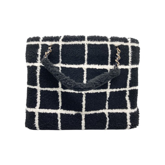 Chanel Black White Shearling Grid Tote bag