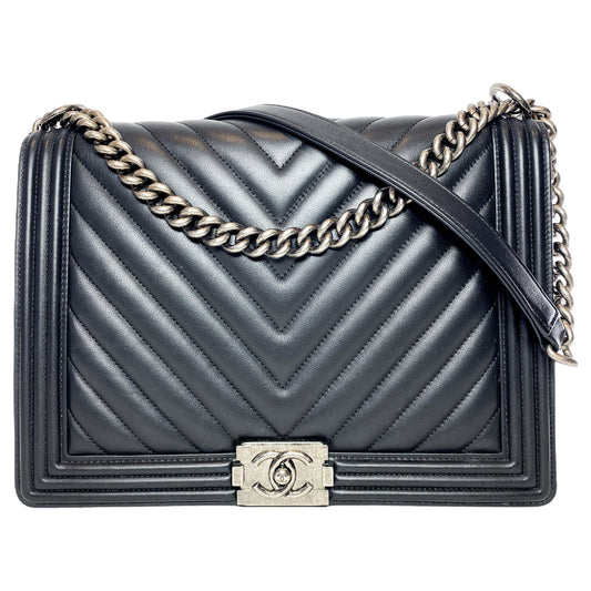 Chanel Black Large Chevron Boy Bag