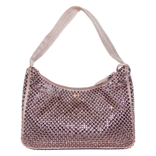 Prada Alabaster Pink Satin Re-Edition Hobo Bag with Crystals