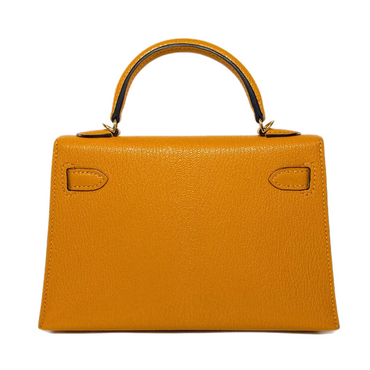 Hermes Mini Kelly 20 Jaune Ambre Chevre Mysore Gold Hardware
