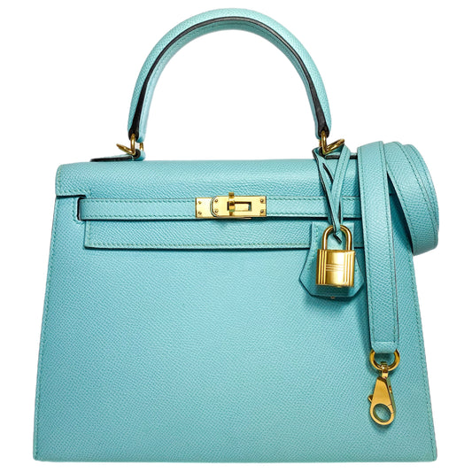 Hermes Kelly 25 Blue Atoll Epsom Gold Hardware