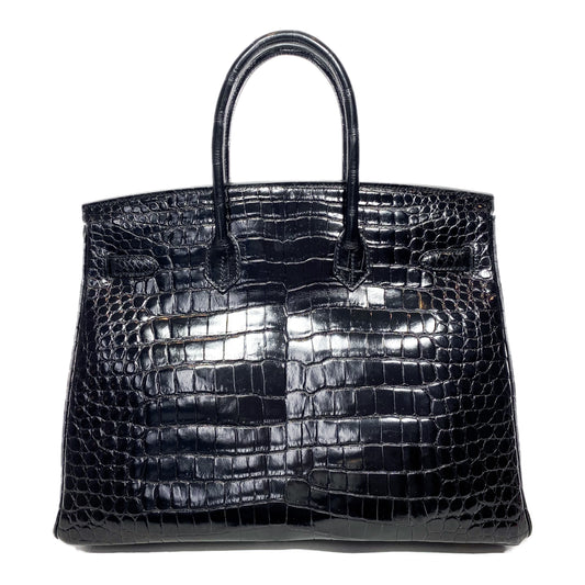 Hermes Birkin 35 Black Shiny Porosus Crocodile Gold Hardware