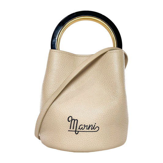 Marni Beige Pannier Logo Print Bucket Bag