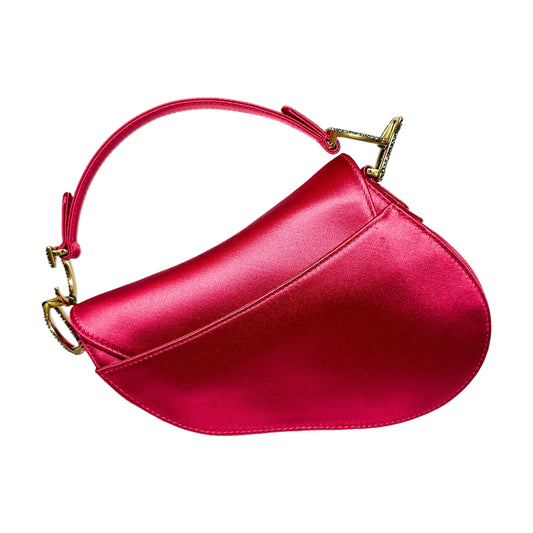 Dior Pink Satin Crystal Mini Saddle Bag