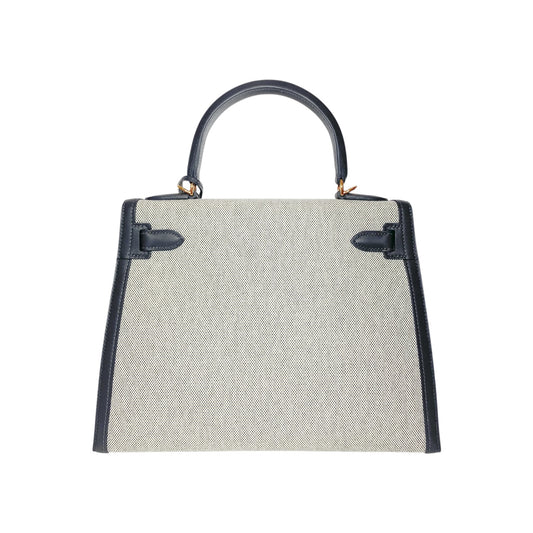 Hermes Kelly 28 Ardoise Ecru Toile Swift Gold Hardware