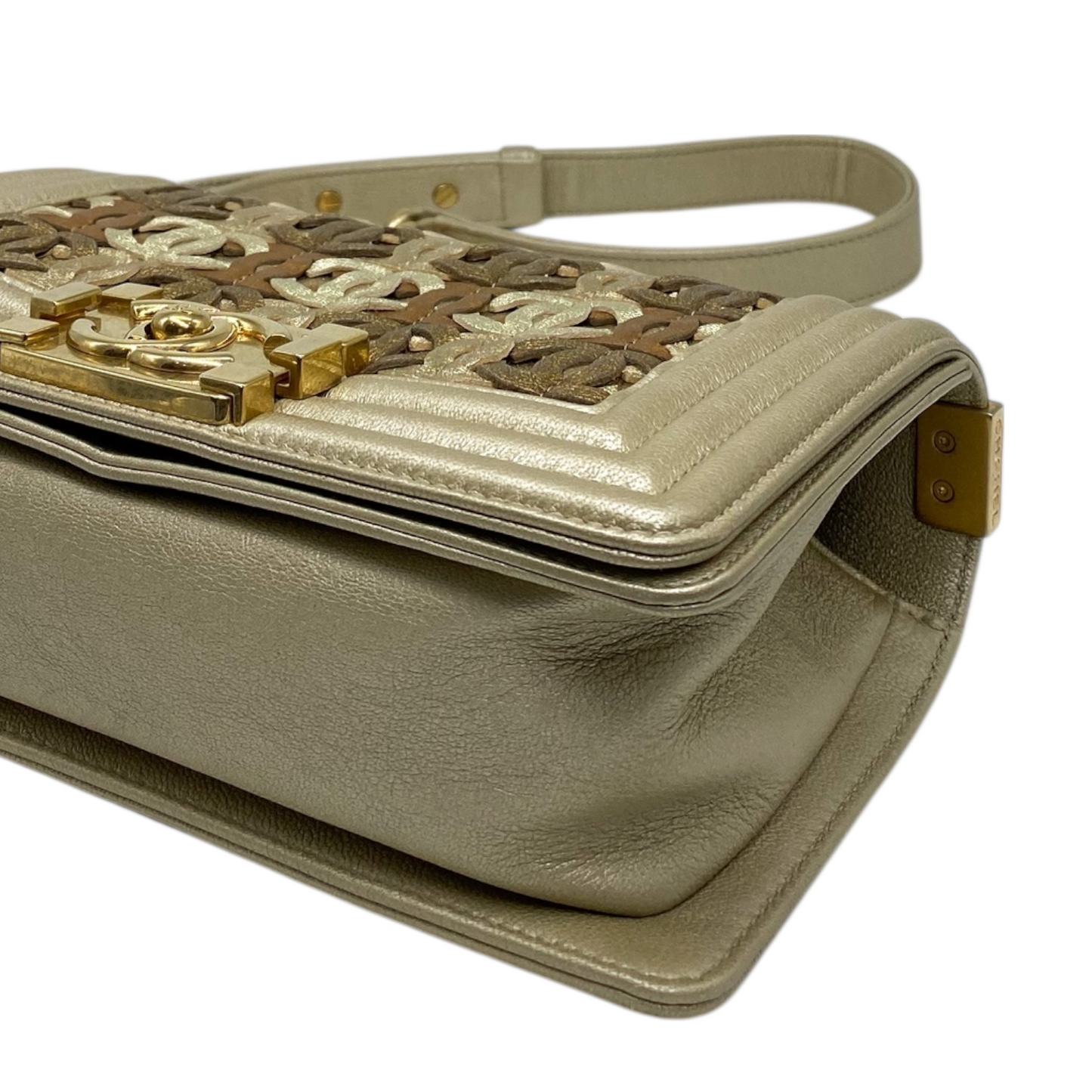 Chanel Metallic Boy Bag Woven Leather