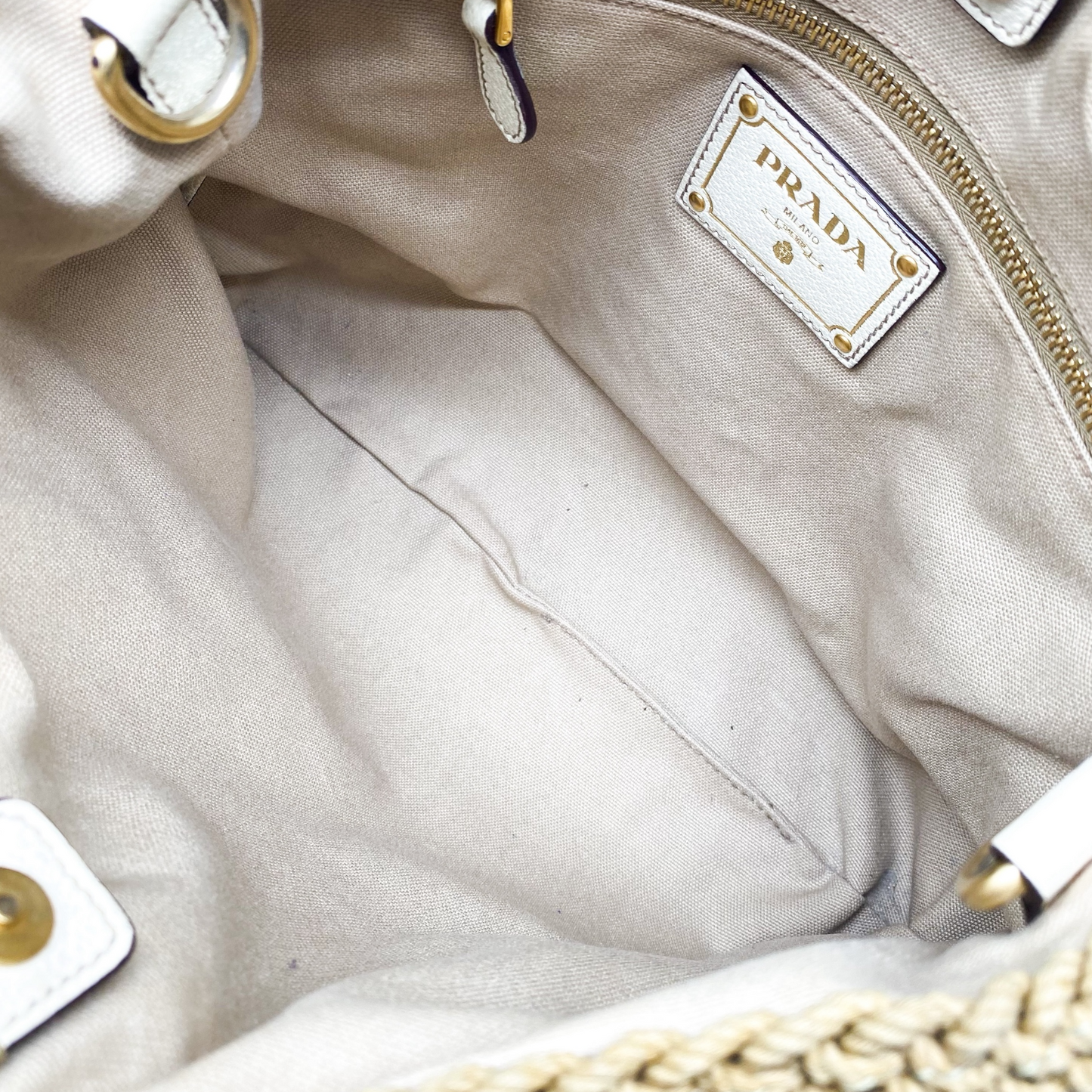 Prada Beige Madras Raffia Tote