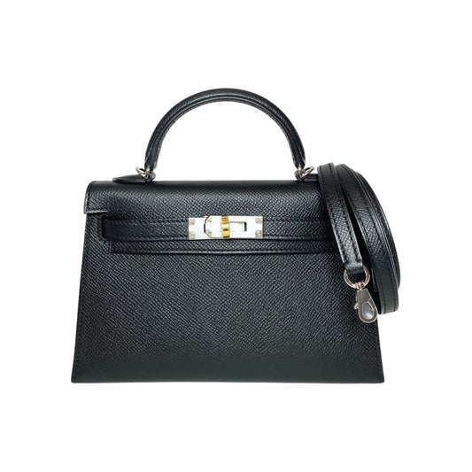 Hermes Mini Kelly 20 Black Epsom Electrum Hardware