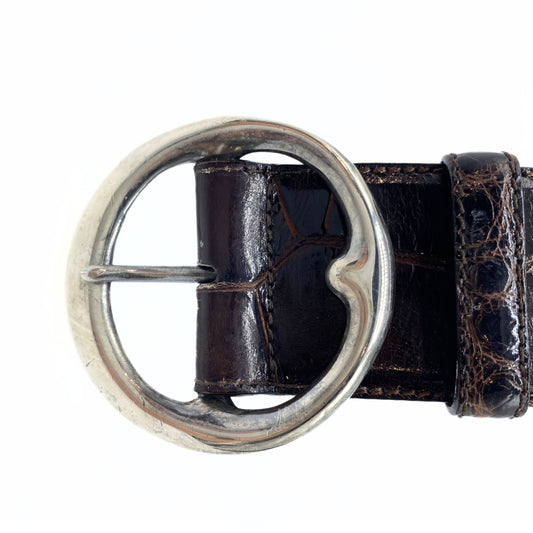 Polo Ralph Lauren Reddish Brown Alligator Leather Wide Belt