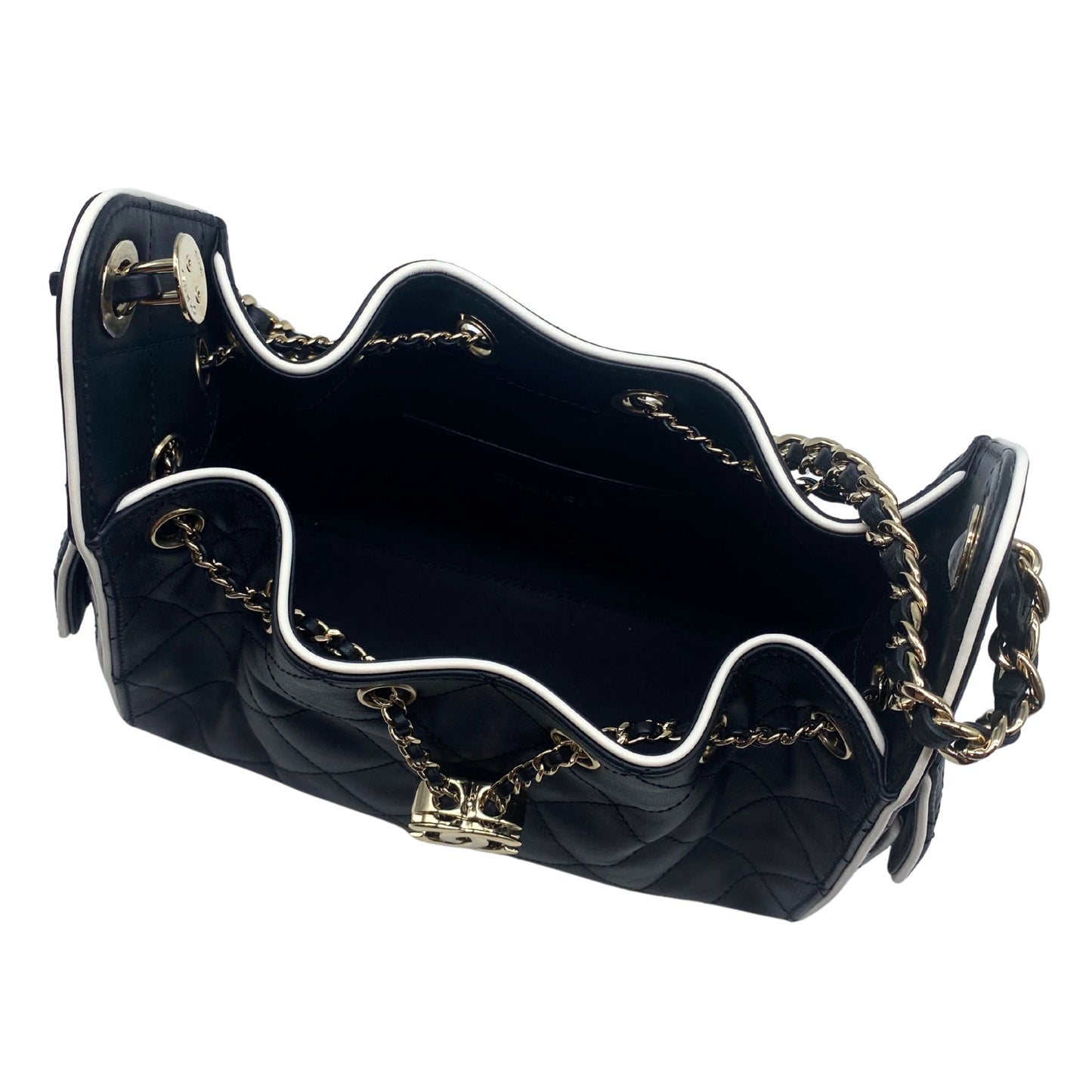 Chanel 25 Mini Black Leather w/ White Trim, Gold Hardware