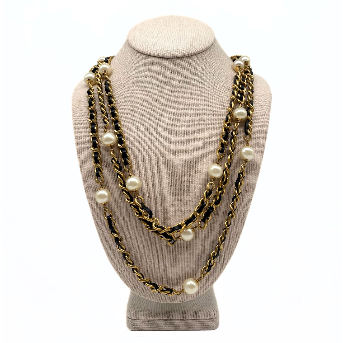 Chanel Gold, Black, and Pearls Woven Necklace