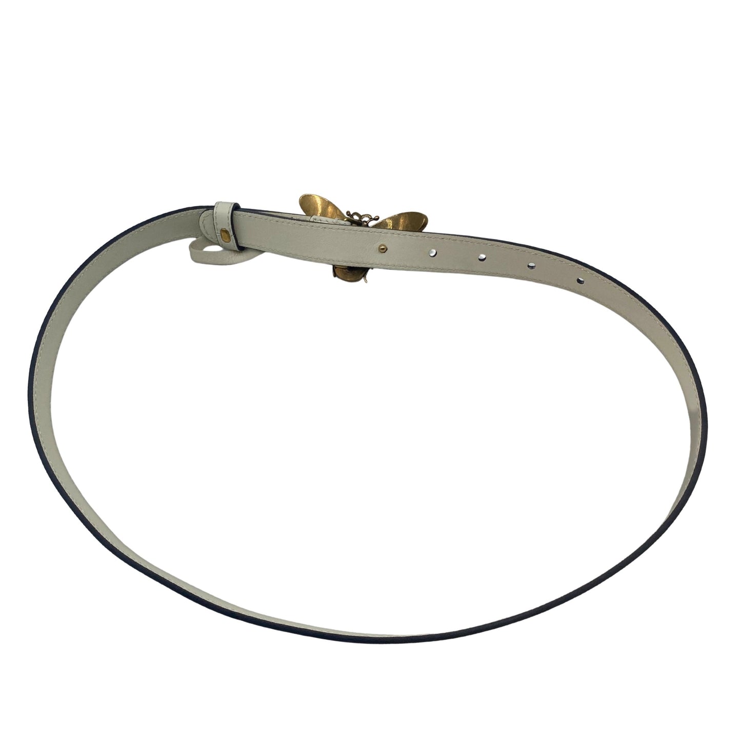 Gucci Pearl Butterfly Buckle Ivory Leather belt