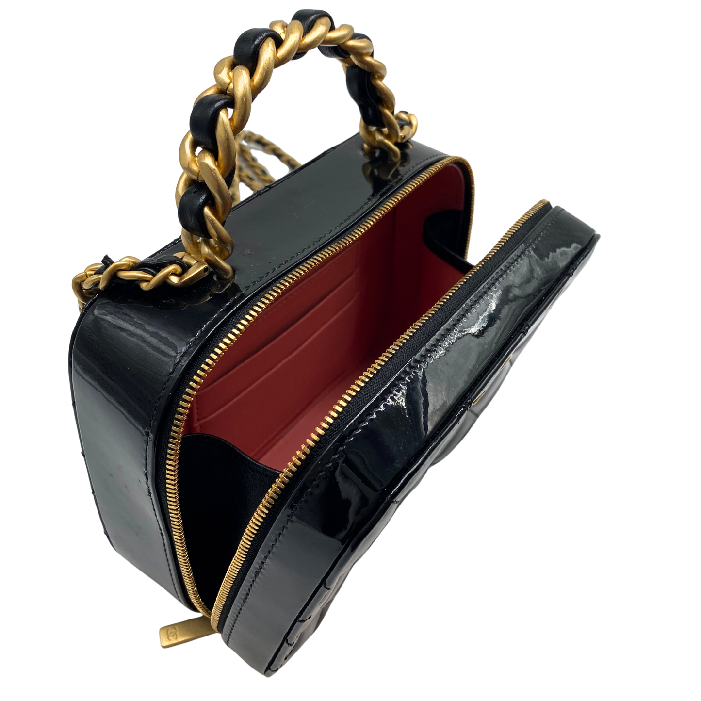 Chanel Woven Chain Handle black Patent Vanity