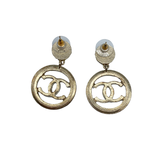 Chanel Hanging Round Drop w/ Pearls CC Earrings