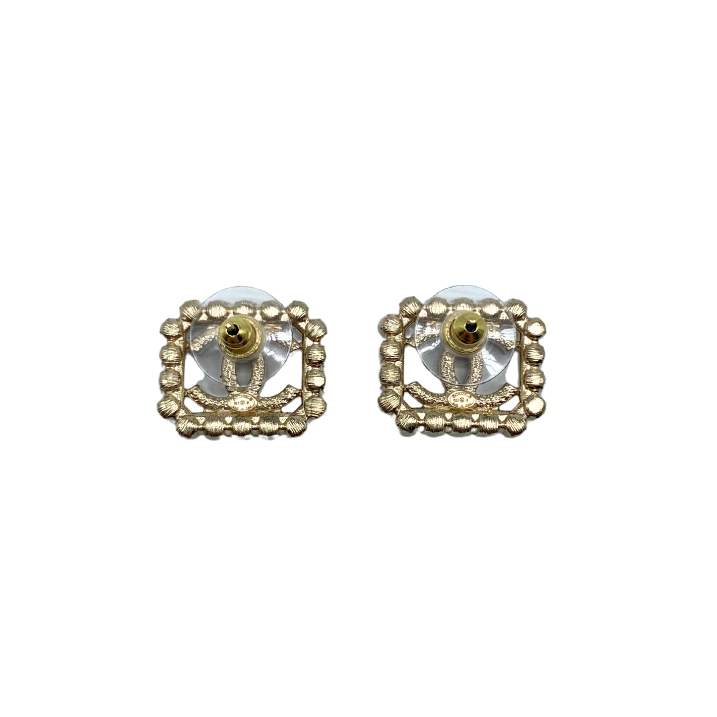 Chanel CC Crystal Strass Rectangular Stud Earrings Gold