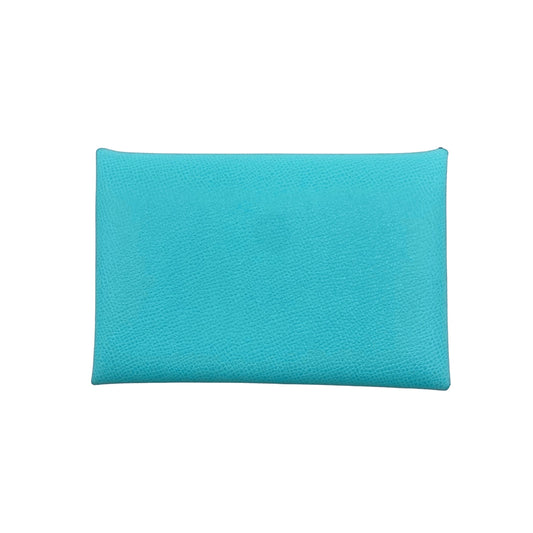 Hermes Calvi Turquoise Blue Epsom Leather Cardholder