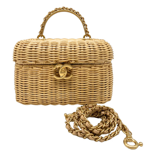 Chanel Braided Rattan Cruise Vanity Case Aged Gold Hardware