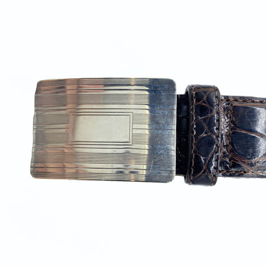 Polo Ralph Lauren Brown Alligator Leather with Silver Etched Buckle