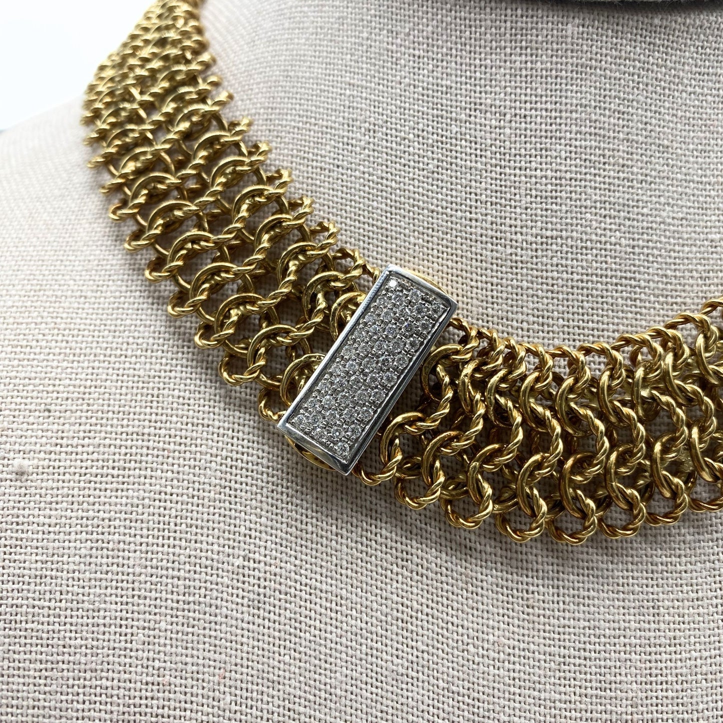 David Yurman Gold Mesh Necklace with Diamond Clasp