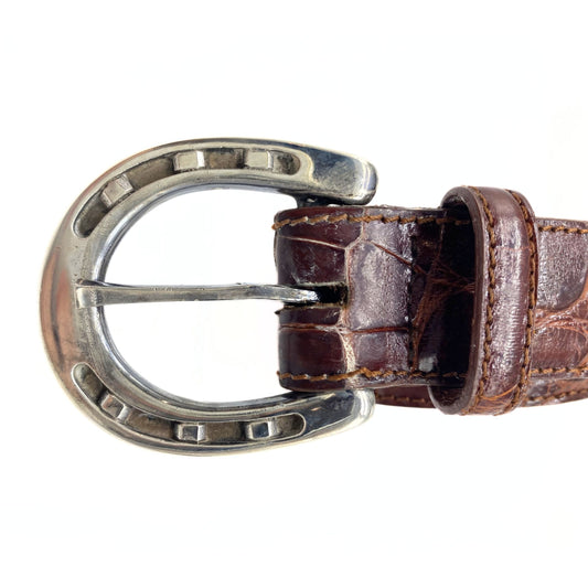 Polo Ralph Lauren Brown Alligator Leather Silver Horseshoe Buckle