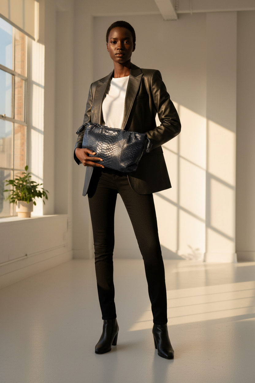 Flamenco Large Shoulder Bag in Patent Python