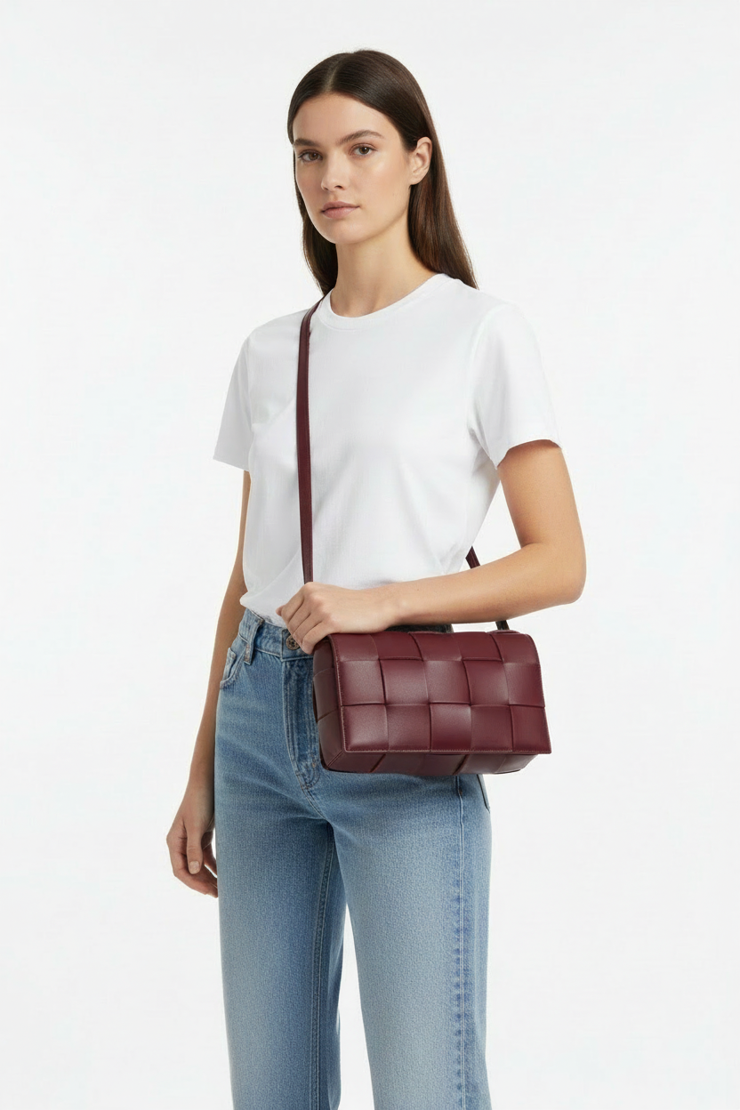 Bottega Veneta merlot cassette on model - smaller