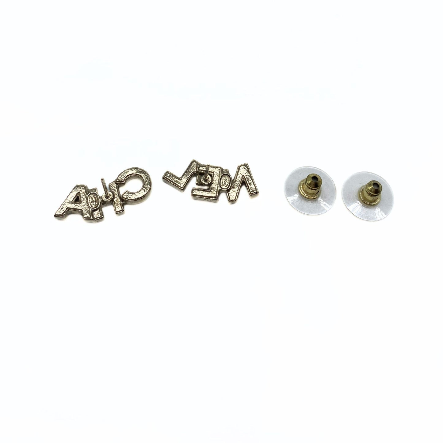 Chanel Crystal Strass CHA-NEL Stud Earrings