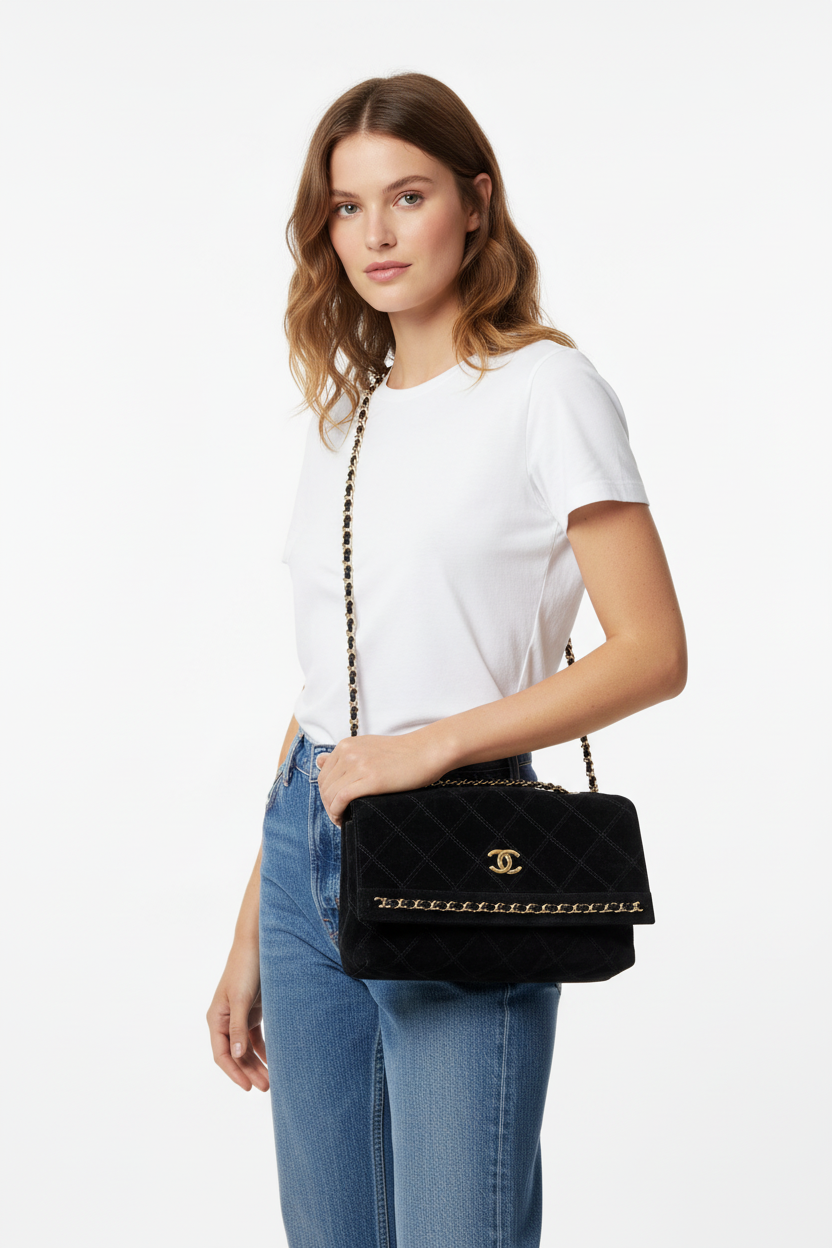 Chanel Black Rock & Chain Flap Bag on Model