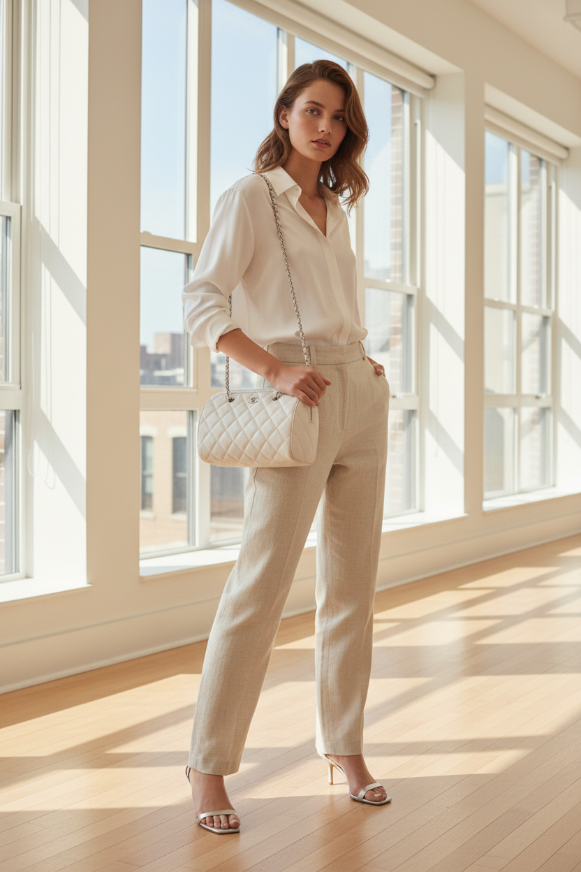 Chanel White Caviar Barrel Bag with Silver Hardware