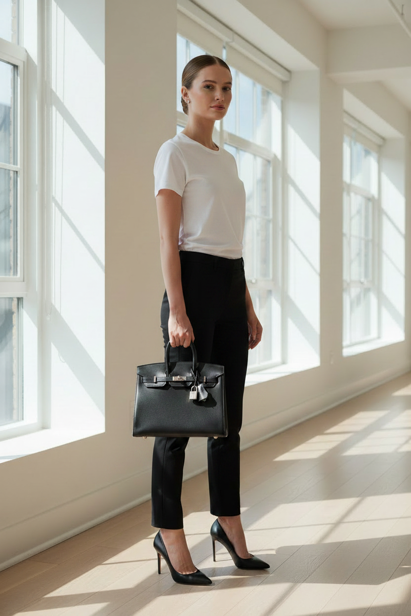 Hermes Birkin 25 in Black Box Calfskin with Palladium Hardware