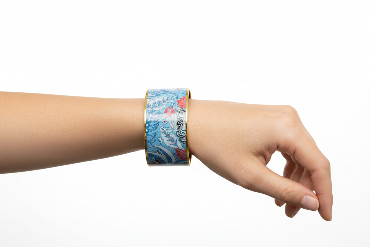 Hermés Wide Enamel Bangle Bracelet