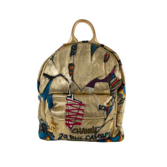 Chanel Gold Graffiti Canvas Backpack