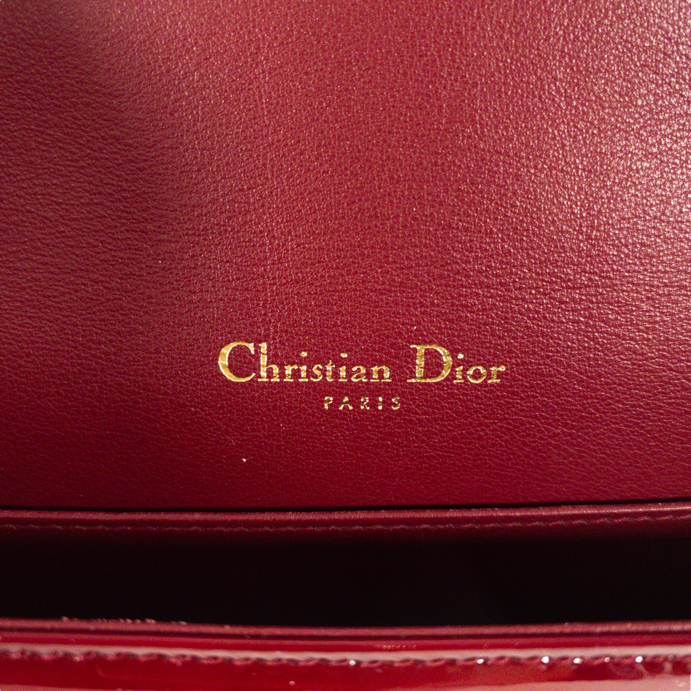 Dior Red Patent Lady Dior Chain Wallet